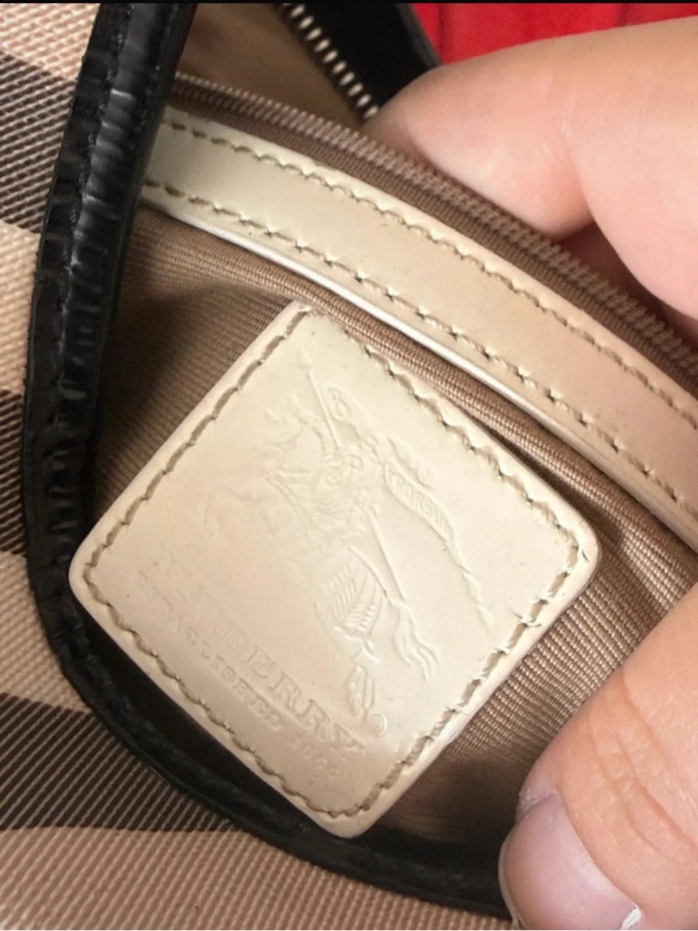 Burberry Beige Plaid Hobo with Black Trim